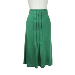 Nove Marzo Green Silk Cashmere Pleated Knit Midi A-Line Skirt US 10/EU 40 Luxury